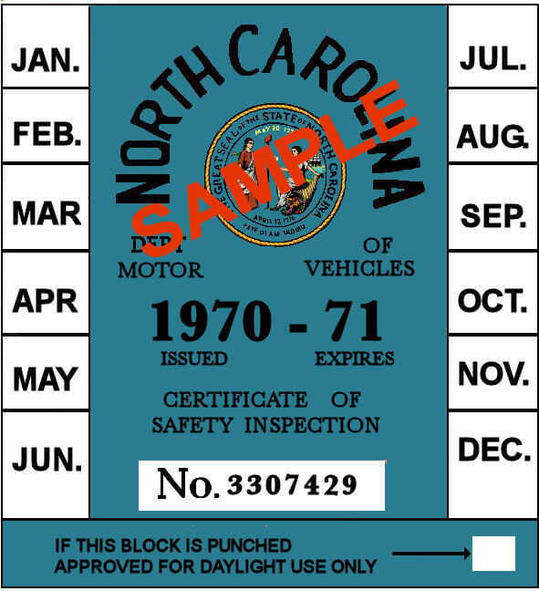 Modal Additional Images for 1970-71 North Carolina INSPECTION Sticker